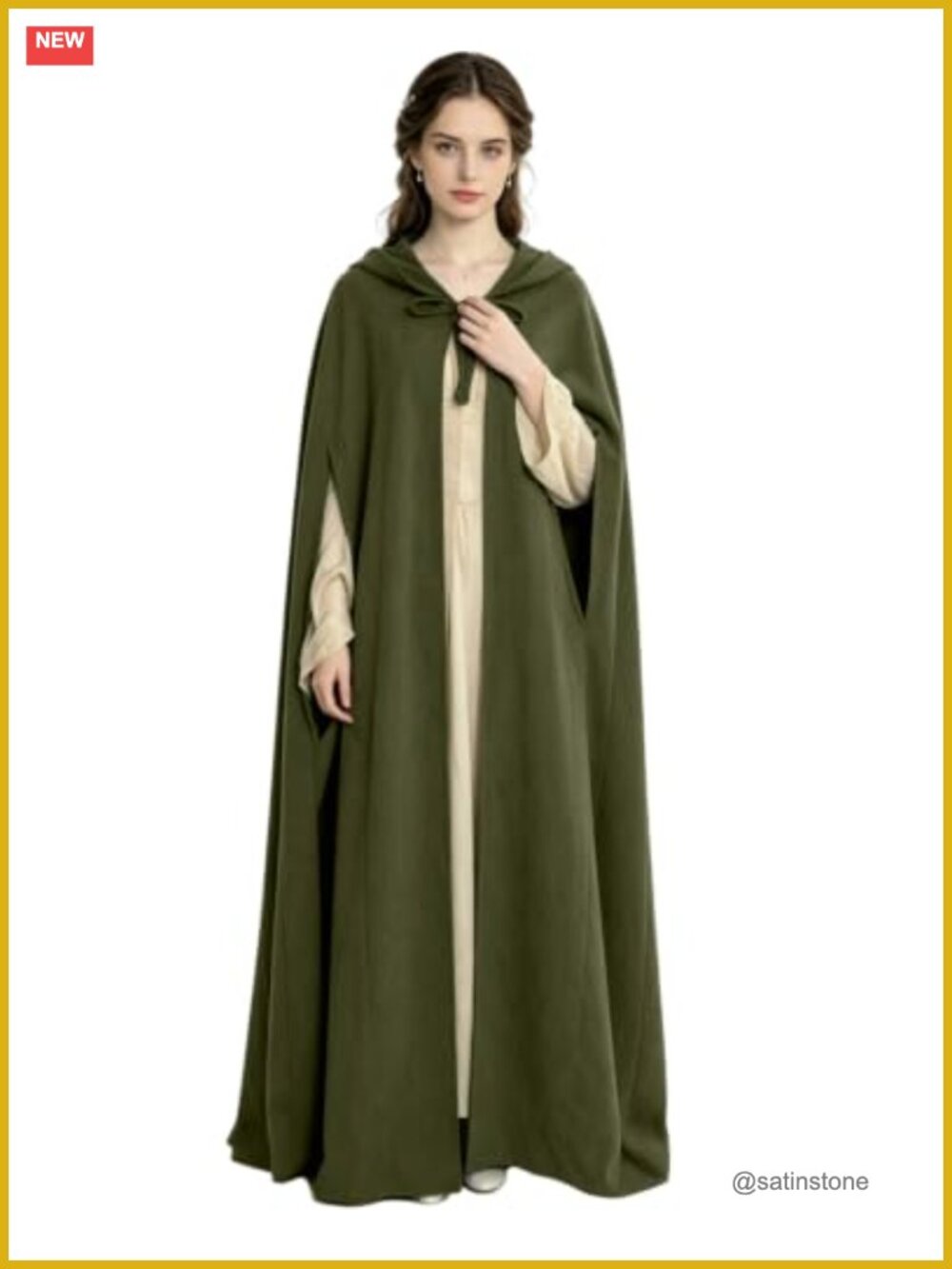 Medieval Hooded Cloak Renaissance Elf Cape Arm Holes 50 Inch